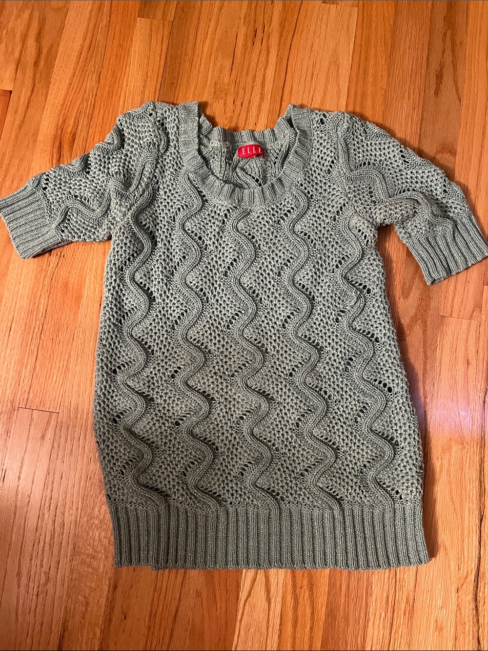 ELLE Mint Open-Knit Short Sleeve Scoop Sweater